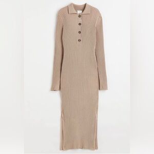 H&M collared rib knit dress tan size XS